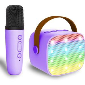 Mini Karaoke Machine for Kids & Adults, Kids Toys for Girls & Boys Gifts, Bluetooth Speaker with 1 Wireless Microphone for Kids Adults Toddler Girls Home Party Birthday Gifts Purple