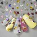 2 x 5D Embossed Flower Nail Stickers for Nail Art - Flower Nail Art Sticker Spring Floral Leaf Plant Nails Decals Self-Adhesive Nails Arts Supplies Manicure Summer Flowers Stickers for Nails Decoration (Style02)