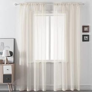 DUALIFE Ivory Sheer Curtains 84 Inches Long,Faux Linen Light Beige Semi Sheer Curtains for Living Room Bedroom Nursery Bathroom Privacy Voile Window Treatment Panels,52 x 84 Inches 2 Panels