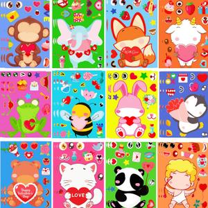 48 Sheets Valentine Stickers Crafts for Kids, Make a Face Sticker for Valentine's Day Activities Toddlers Kids Classroom Goodie Bag, DIY Valentine's Animal Stickers for Party Favors Decorations