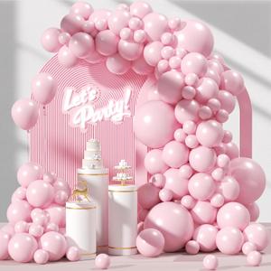 Awenztech 120pcs Light Pink Balloon Arch Kit, 18 12 10 5 inch Pastel Pink Latex Balloons Different Sizes Baby Pink Balloon Garland for Bridal Baby Shower Gender Reveal Birthday Party Decorations