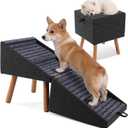 17.13" H Dog Stairs for Small Dogs, 2-in-1 Pet Steps & Ottoman - Foldable Dog Stairs for Couch, Non-Slip Wooden Pet Stairs for Puppy Senior Injured Dogs (Black)