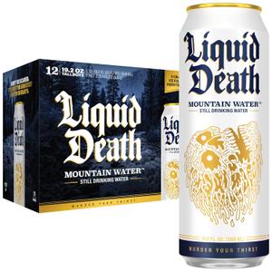 Liquid Death Still Mountain Water, Real Mountain Source, Ice-Cold Cans, Infinitely Recyclable, King Size 19.2 Fl Oz (Pack of 12)