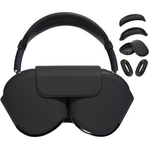 for Apple Airpods Max Smart Case Cover, Soft Leather Protective Cover Accessories for Airpods Max with Sleep Mode, with Silicone Ear Pad Case Cover/Ear Cups Cover/Headband Cover for AirPods Max, Black