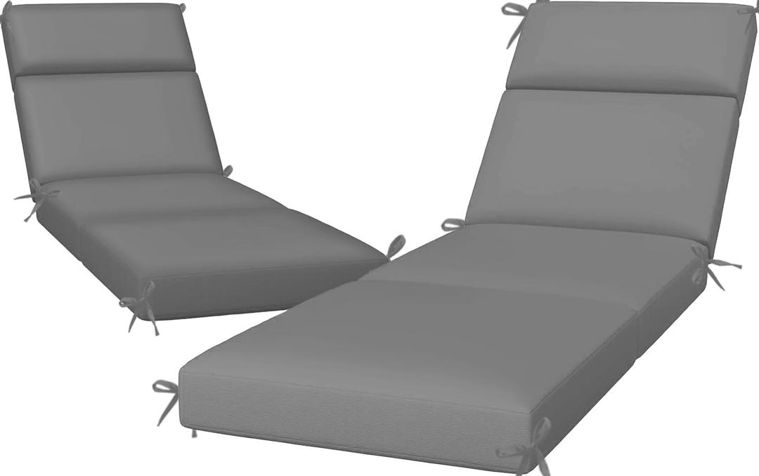 2 Pack Chaise Lounge Chair Cushions 72x21x3 Inch Outdoor Lounger Cushion Set of 2 Waterproof and UV-Resistant Seat Pad Replacement for Patio Furniture Cushion with Removable Cover, Gray