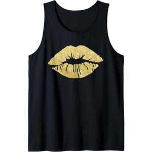 Women's Kiss Lips Gold Lips Gold Lipstick Gold Kiss Tank Top Small