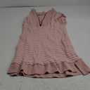 Wenrine Womens Striped Mini Dress Casual Zipper Cap Sleeve Collared V Neck Loose Knit Summer Dresses (Large, Pink)