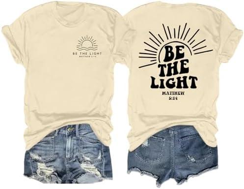 Ithalt Christian Tshirts Women Be The Light Shirts Religious Tees Casual Faith Short Sleeve Tops, 2XL