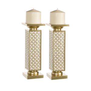 Creative Scents Schonwerk Diamond Lattice Pillar Candle Holders, Set of 2 Centerpiece Table Decorations Home Decor for Dining/Living Room