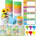Capoda 48 Sets Garden Flower Pots Crafts Kit DIY Spring Plastic Seedling Nursery Pots with Stickers Plant Labels Growth Charts Planting Growing Tools Classroom Activities Project Gifts (Square)