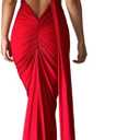 Women's Sexy One Shoulder Backless Maxi Dress Elegant Ruched O Ring Sleeveless Evening Dress Long Gown Cocktail Dress (Medium, Red)