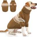 Queenmore Dog Striped Knitted Sweater, Turtleneck Pullover Pet Coat, Dog Winter Clothes with Leash Hole for Small Medium &Large Dogs(Brown,2XL)