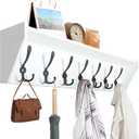 WEBI Coat Rack Wall Mount with Shelf,35" Long White Shelf with Hooks Underneath,7 Triple Hooks,Key Rack for Wall,Entryway Shelves for Wall, White/Black