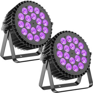 18x10W LED Stage Lights, RGB+UV Par Light with DMX512 & Sound Active Control, Professional Uplights for Halloween, Wedding, DJ, Club, Party, Live Show, Church, Event (2 Packs)