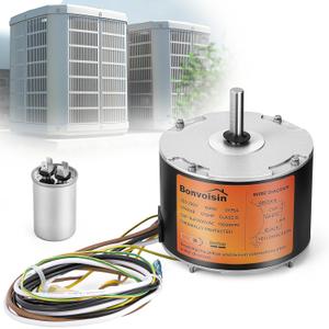 Bonvoisin Condenser Fan Motor 1/10 HP, 1100 RPM, AC Replacement Condenser Fan Motor with Capacitor for Genteq Bryant Payne Dayton, CCW/CW Reversible Rotation, 208-230V