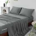 Levoo 100% Cotton Sheets Cal King Size Set 18"-24" Extra Deep Pocket Cal King Sheets Set Soft Breathable 4Pcs Bed Sheets with 1 Flat Sheet, 1 Fitted Sheet, 2 Pillowcases (Cal King, Dark Gray)