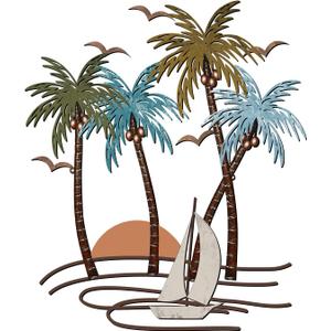 Shimeyao Coastal Metal Wall Art Palm Tree Metal Wall Art Outdoor Beach Bathroom Decor Tropical Tree Sculptures for Indoor Outdoor Decor(Sailboat)