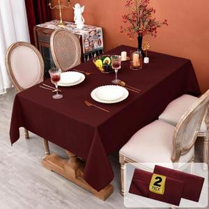 MEANMOY 2 Pack Burgundy 210 GSM Water & Stain Resistant Square Tablecloth - Solid 54 x 54 Inch Rectangle Table Cloth in Wrinkle Free Washable Wipe Clean Polyester for Wedding, Party, Banquet (2 Pcs)