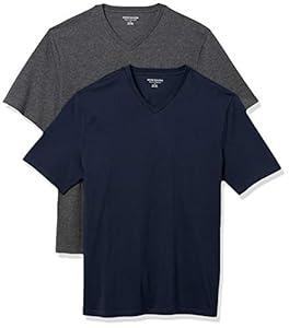 Amazon Essentials Men's 2-Pack Regular-Fit Short-Sleeve V-Neck T-Shirt, Dark Navy/ Charcoal Heather Grey, X-Large