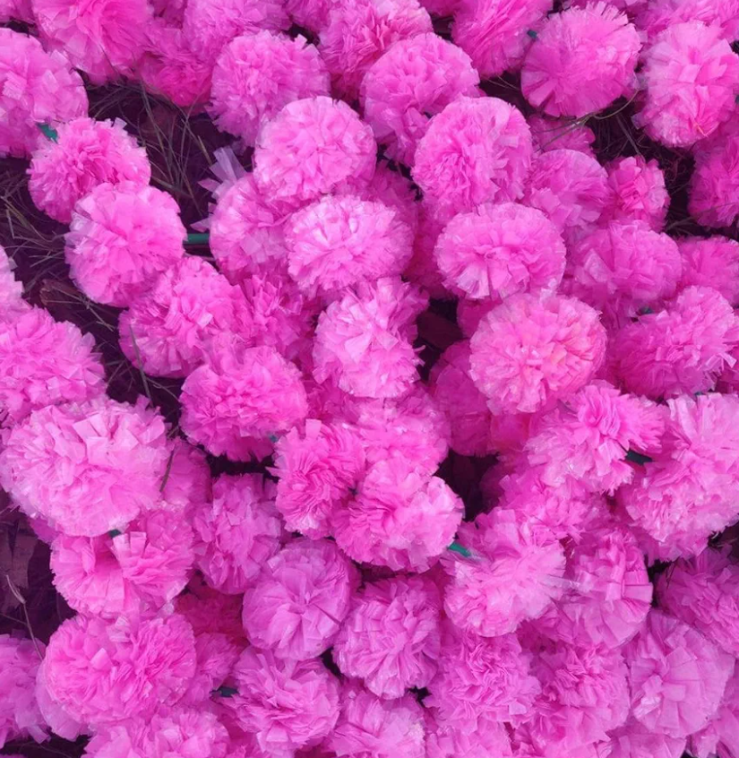 Marigold Garland for Decoration 5 feet Long Strands Artificial Marigold Flowers, Indian Decor for Diwali Decoration, Wedding Christmas, Events(Set of 5pcs) (Pink, 5 Feet Long)