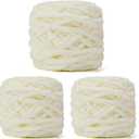 INNDUN Blanket Yarn 3 Pack of 100g/3.5oz - Cream Chenille Yarn 6 Super Bulky - Knitting, Crocheting & Crafts Chunky Yarn