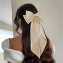 6Pcs Large Bows Hair Clips for Women Girls Long Tail Hair Ribbon Silky Satin Barrettes Coquette Bows Accessories (Black/khaki/Brown/White)