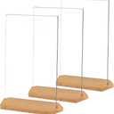 TONICE 3 Pack 5x7 Acrylic Sign Holder T Shape Clear Acrylic Double Sided Frames with Wood Base Table Menu Display Stand Flyer Display (Optional 8.5x11/5x7 Inch L/T Shape)