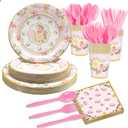 168PCS Floral Paper Plates & Napkins Set - Tea Party Decorations & Supplies for 24 Guests, Disposable Plates for Bridal Shower, Baby Shower, Birthday, Wedding