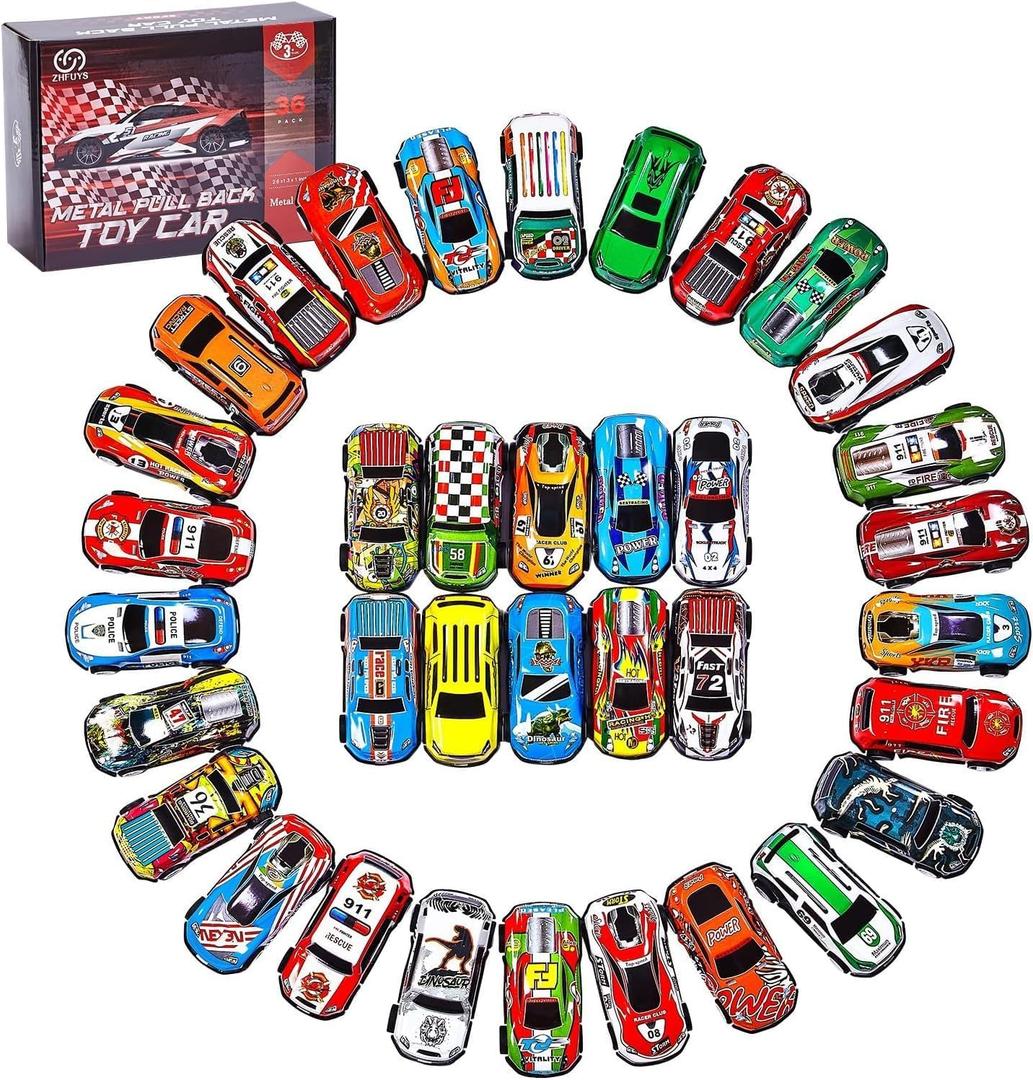 ZHFUYS 36PCS Metal Pull Back Cars Toy for Kids, Toy Cars for Kids Ages 3-8, Race Cars Party Favors for Kid Toys, Party Favors Birthday Gift for Boys Girls