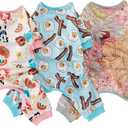 3 Pack Dog Pajamas Onesie for Small & Medium Dogs - Polyester, Cozy, Wrinkle-Resistant Four-Legged Apparel (Small, Eggs, Floral, Animals)