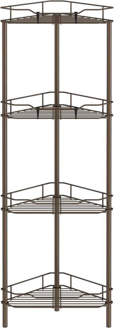 HuggieGems 4 Tier Floor Standing Corner Shower Caddy Organizer Shelf with Hooks, Bathroom Shelves Stand Rack, Bronze