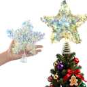 LAWOHO Christmas Tree Topper Star, Exquisite Christmas Decor, Mini Shiny Iridescent 6 Inch Christmas Tree Decoration with 6H Timer, 10 Warm Lights for Xmas Tree, Holiday & Party, Indoor Home