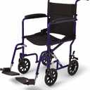 Medline Basic Aluminum Transport Chair with 19" Wide Seat, Full-Length Armrests, Detachable Footrests, 8" Wheels, 300 lb Weight Capacity