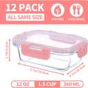 GULFLIN Small Glass Food Storage Containers 12 Pack-12oz Glass Containers with Lids for Meal Prep, Food Storage, Freezer to Microwave Safe, Air-Tight, Leak-Proof, Pink Set