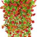 4PCS Fall Artificial Hanging Flowers Plants Decorations for Outdoor Faux Silk Daisy Mums Home Indoor Porch Patio Wall Balcony Yard Decor