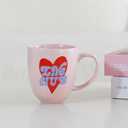 Blush Pink Love Club Mug, 13oz Red Heart Design Ceramic Tea Coffee Cup, Women Girl Lover Gifts