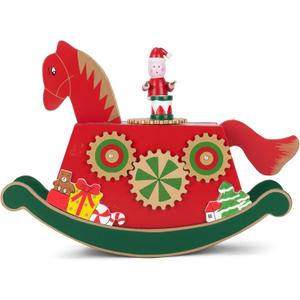 Cottage Garden Rocking Horse Gears Red 9 inch Wood Musical Holiday Figurine Plays We with You A Merry Christmas