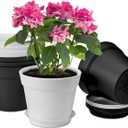 homenote Plant Pots,7.5 Inch Flower Pots for Plants Plastic Planters for Indoor with Multiple Drainage Holes and Trays, for All Home Garden Flowers Succulents,Outdoor(White&Black,8 Pack)