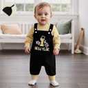 My First New Year Baby Boy Outfit Newborn Striped Long Sleeve Romper Top Embroidery Suspender Pants with Hat Set (Black)