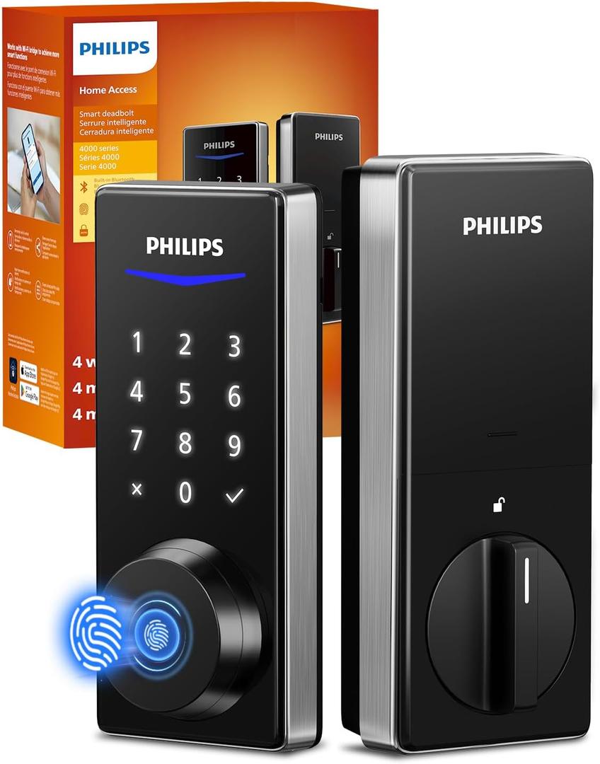 Philips Fingerprint Smart Lock, Keyless Entry Door Lock, Smart Door Locks for Front Door, Keypad Deadbolt, APP Control, 9-Month Long Battery