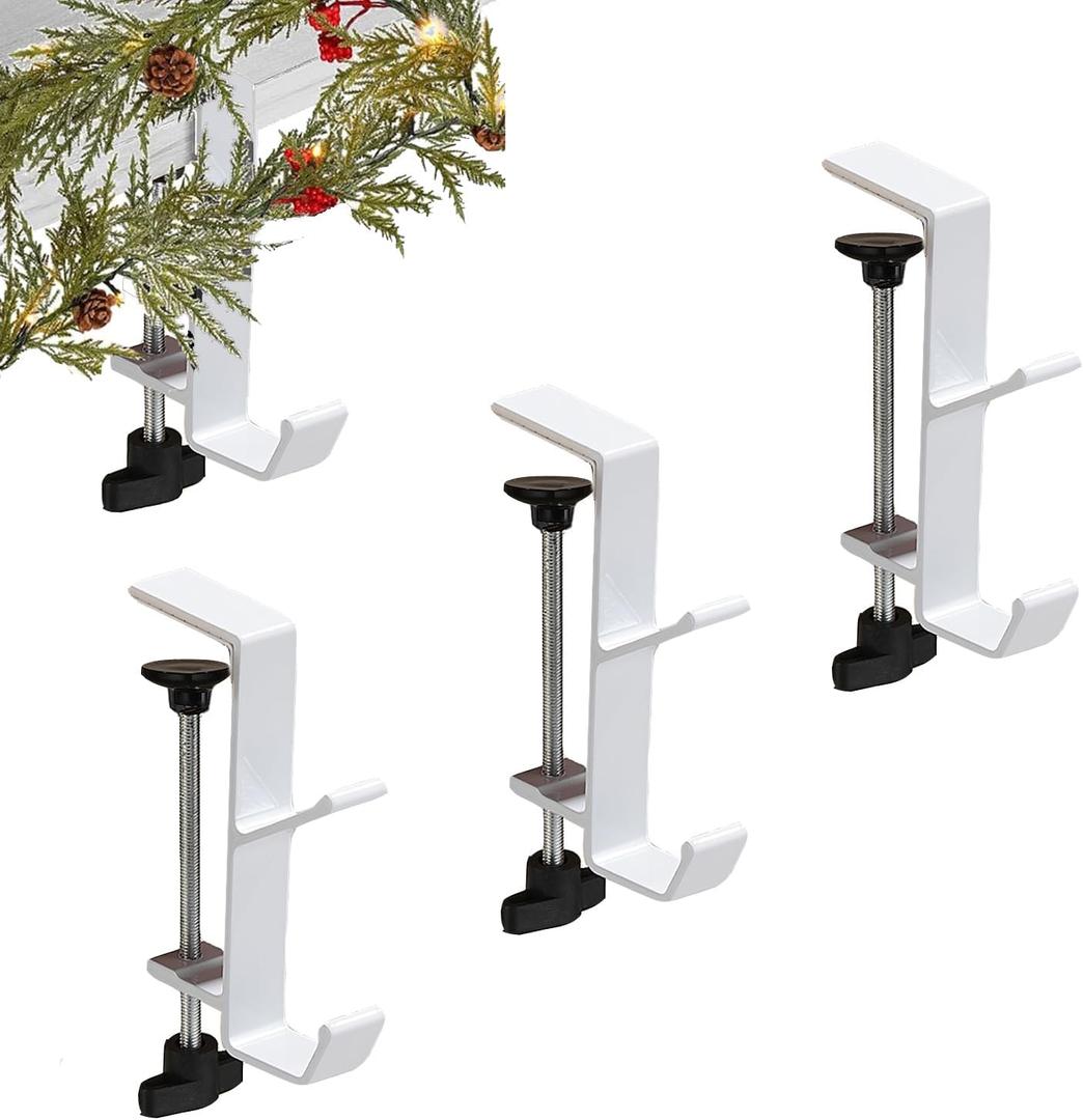 Fireplace Stocking and Garland Hanger, 2 in 1 Mantel Hanger for Garland, Fireplace Stocking Holders for Mantle Garland Hooks for Xmas Holiday Home Party Decoration,Fits 0.31-3.5Mantles (White, 3)