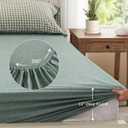 PURE ERA King Sheet Set 100% Washed Cotton Green Gingham Bed Sheets King Size, 4 Pieces Set Linen Like Textured Breathable Durable Soft Comfy - 15" Deep Pocket - Checked Sage Green