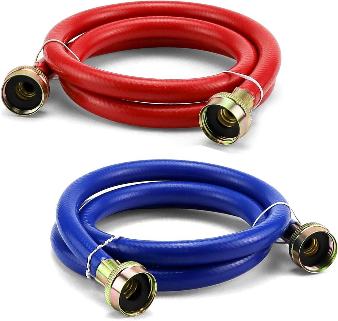 4FT Rubber Washing Machine Hoses for Washer Flexible Burst-proof Rubber Hot and Cold Water hoses 3/4 inch NPT Washer Water Hoses - 2 pack by Fetechmate