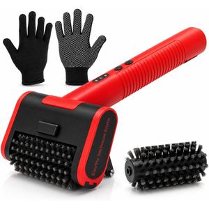 2026 Upgraded Electric Grill Brush, 3-Speed 1400–1800 RPM with LED Light, Rechargeable Electric BBQ Grill Cleaner, Anti-Shedding Brush Head, for Outdoor Grill, (Red)