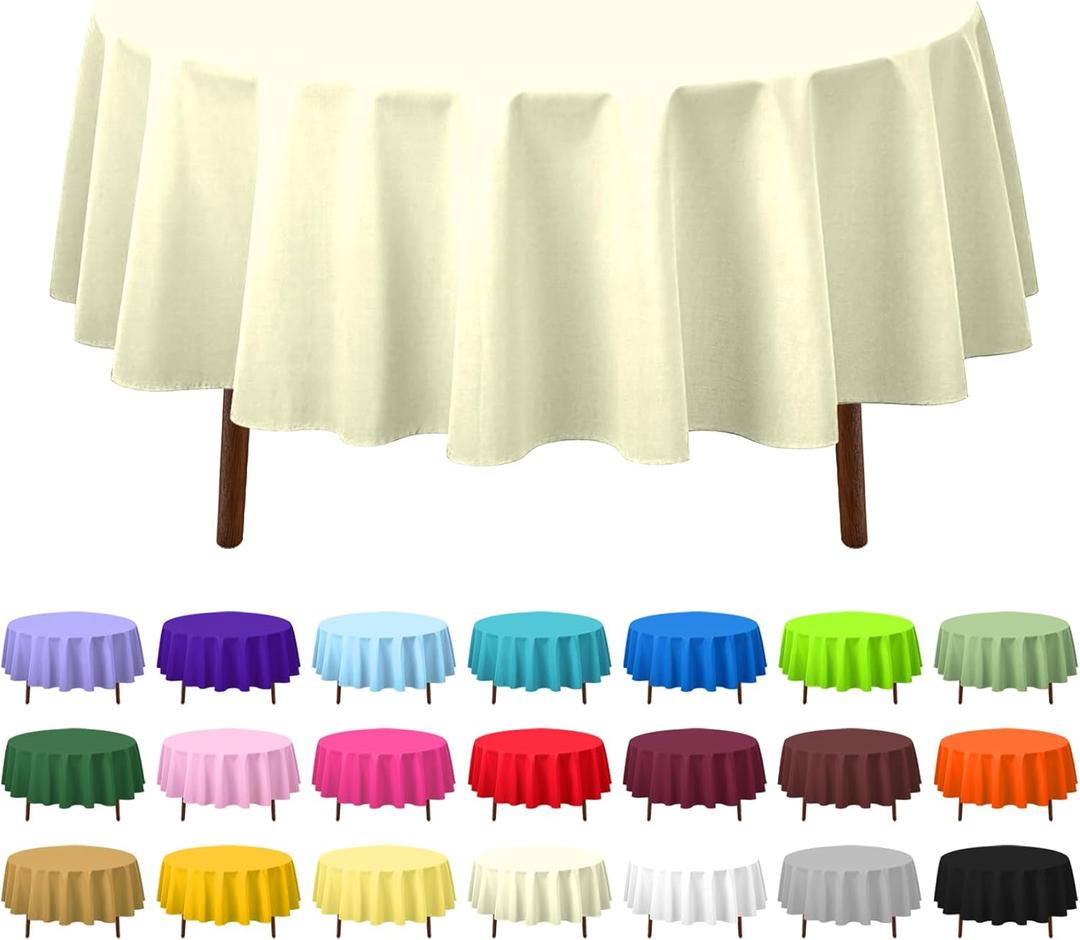 CXPSINC 8 Pack Premium Disposable Plastic Tablecloth 84" Round Table Cover for Birthdays Weddings Christmas Anniversary (Beige)