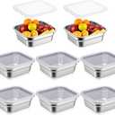 8 Pcs 1/6 Size Hotel Steam Table Pans with Lids, Stainless Steel Food Containers and PP Plastic Covers, Anti-clogging Steamer Pans for Buffet, Catering, Restaurant, and Food Prep (2.5" Deep)
