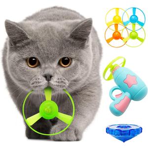 Cat Fetch Toy, Interactive Flying Cat Toy with 1 Light Up Spinning Tops, 1 LED Propellers and 4 Flying Propellers,Kitten Tracks Toy for Training Hunting Chasing(Blue)