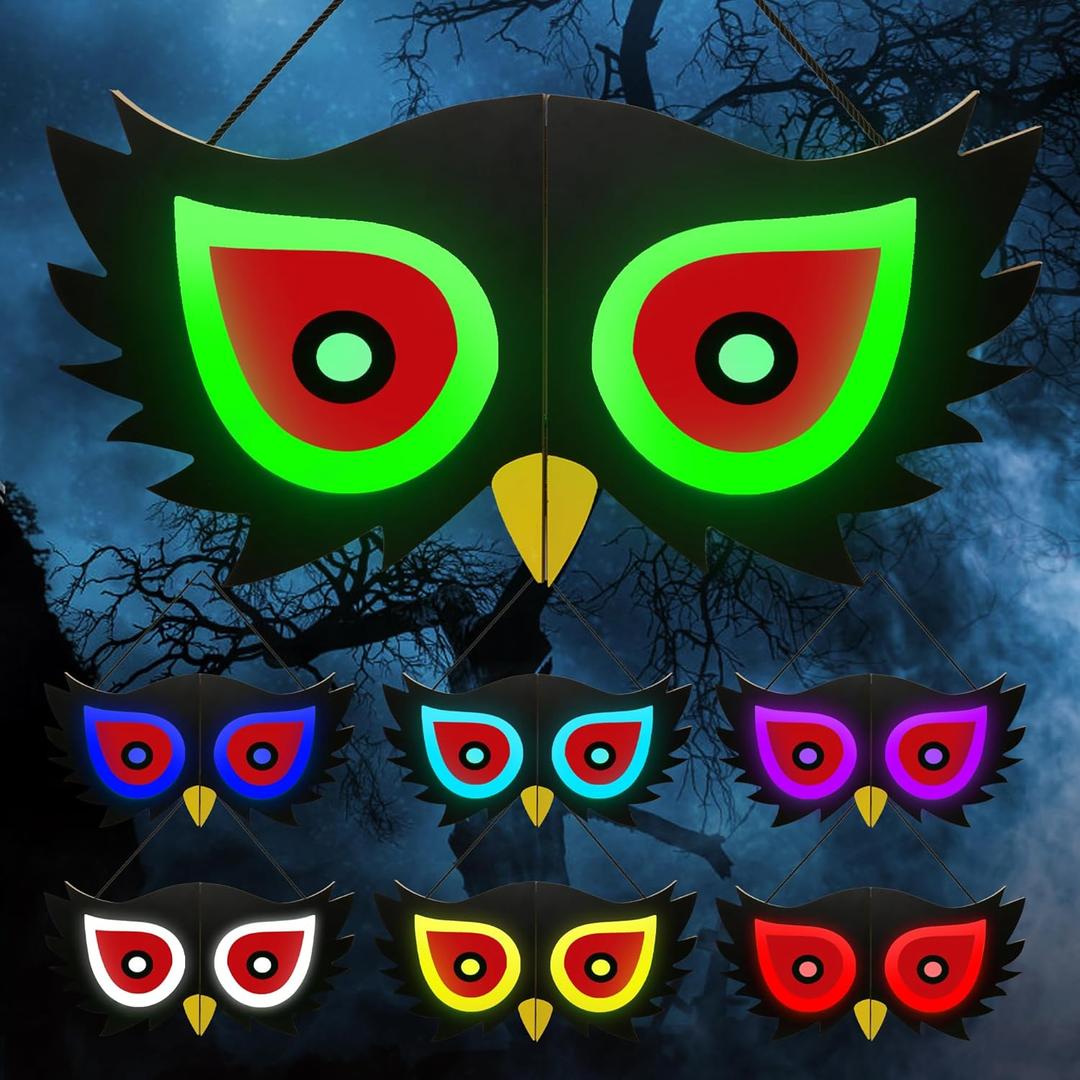 BlcTec Halloween Decorations Spooky Eyes Lights23.6 Inch Large Wooden Halloween Window Eye Lights with 7 Color Modes and USB/Battery Operated for Home, Wall, Window, Trees Halloween Dcor, Style C
