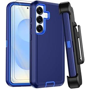 for Samsung Galaxy S25 Case with Belt Clip Holster,[2 Screen Protector& Kickstand] Heavy Duty Rugged 3-Layer Military Grade Drop Protection Phone Case,Shockproof Full Body Protective Cover 