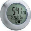 Extra Large Shower Clock with Suction Cups, Date and Temperature, Water Resistant Clock for Bathroom (Silver)